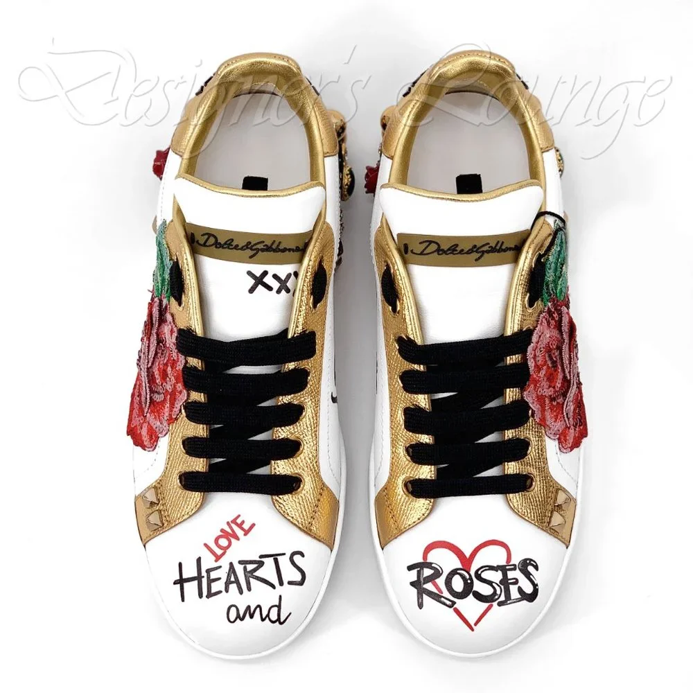 NEW DOLCE & GABBANA Roses Amore Crystal Sequin Portofino Sneakers $1,650 - Picture 4 of 13